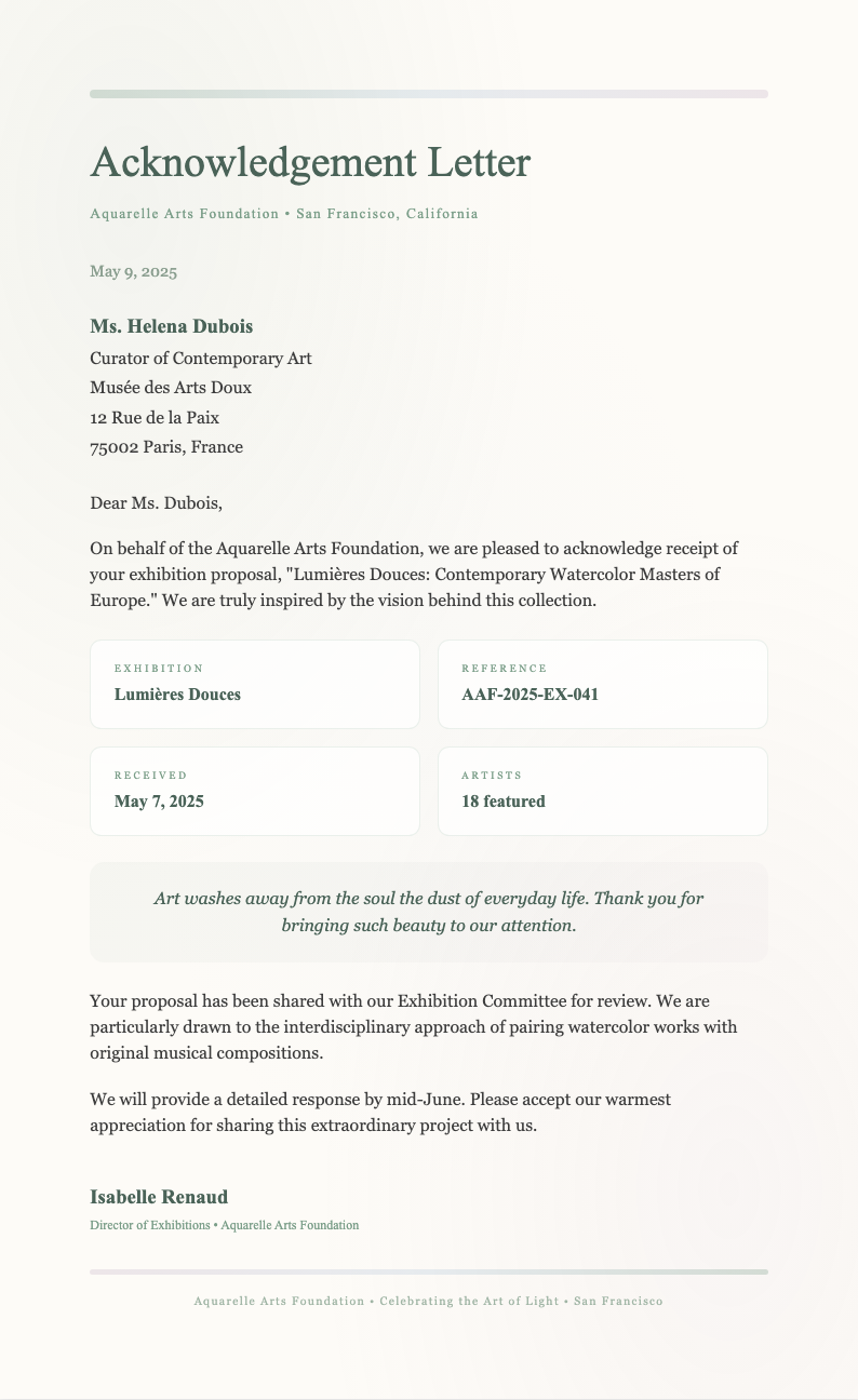 Watercolor soft acknowledgement letter